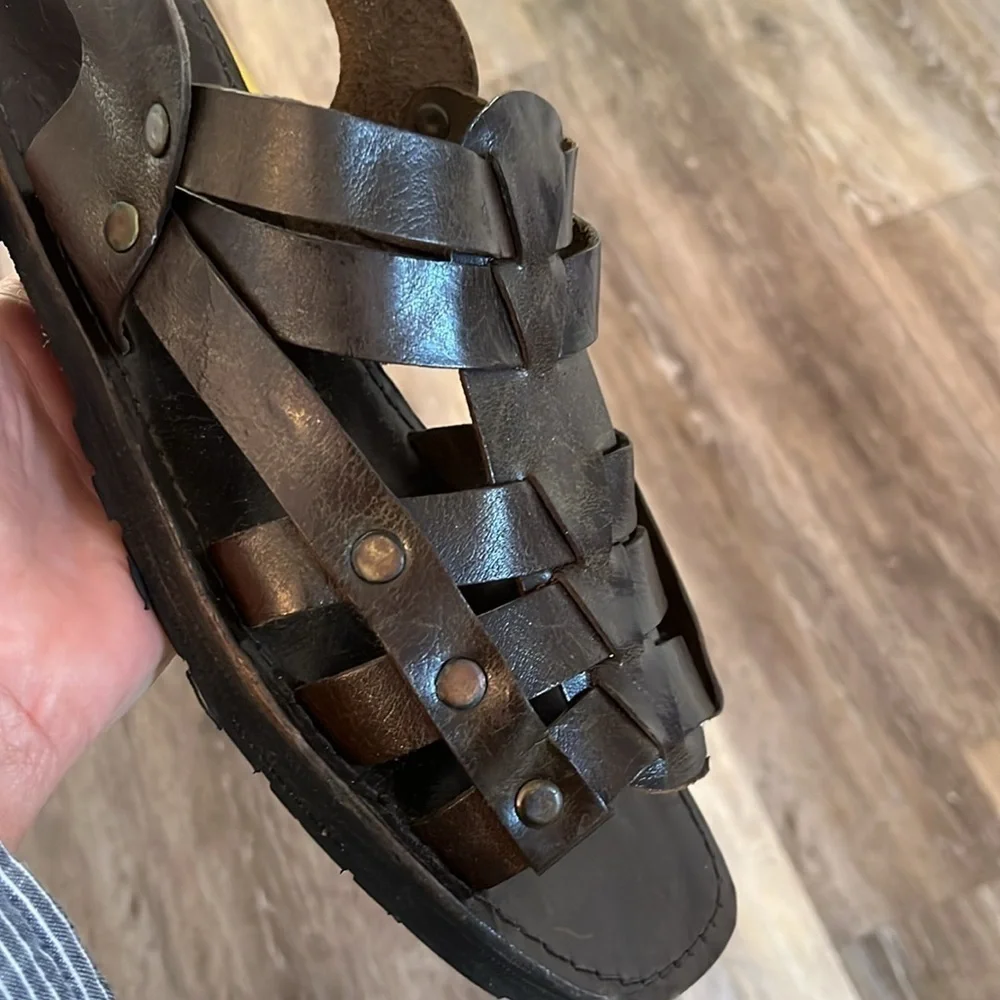 Wreck-Kreations leather grommets buckled soles made of tires size 12 sandals